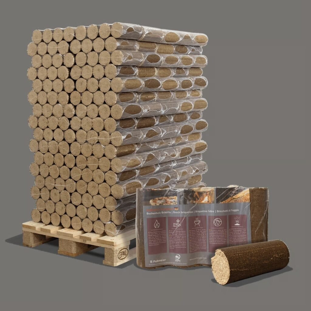 Weichholzbriketts Triplex mit Zugluftrippen, 96 x 10 kg (Palette 960 kg)