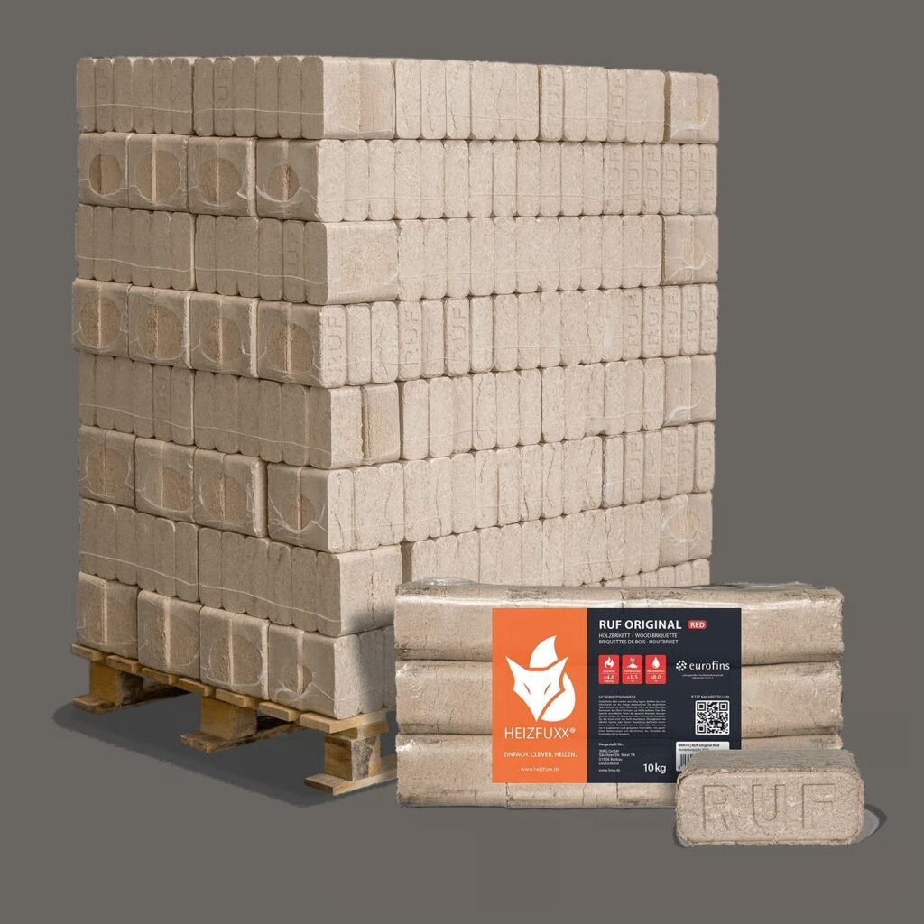Holzbriketts mit Loch, Quadro-Form, 96 x 10 kg (Palette 960 kg)